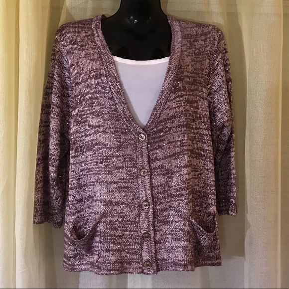 ✅🆕Cardigan sweater plum with sequins - Picture 1 of 7